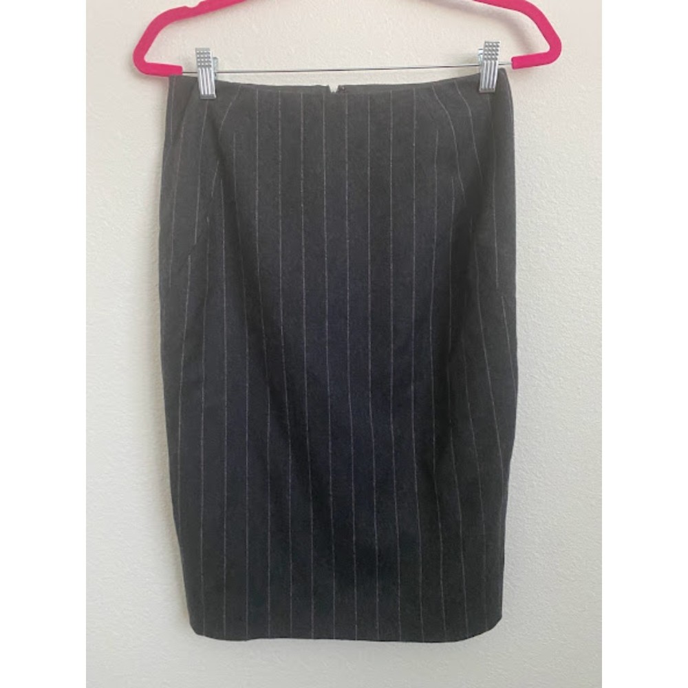 Theory Wool Blend Gray Pinstriped Double Slit Pencil Skirt 4